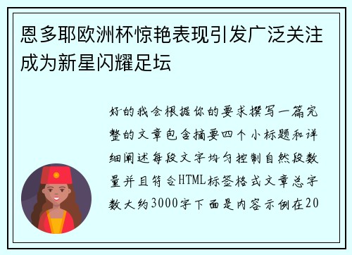 恩多耶欧洲杯惊艳表现引发广泛关注成为新星闪耀足坛